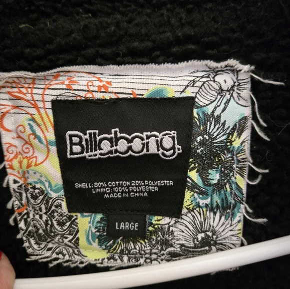 VINTAGE Billabong Hoodie Shirt Men L Green Full Zip Sherpa Lined Embroidered Log - Picture 6 of 6